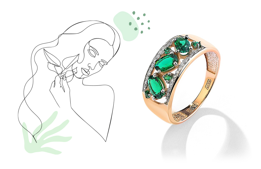 кольцо, россыпь камней, изумруд, ювелирные тренды, советы стилиста, 585 золотой