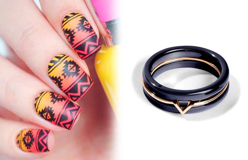этнические узоры, геометрия, маникюр, тренды, лето, идеи, кольцо