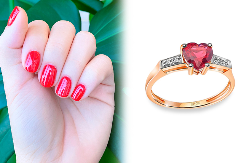 арбузный, цвет, лето, тренды маникюра, кольцо, 585 золотой