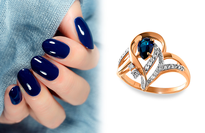 глубокий синий, цвет, лето, тренды маникюра, кольцо, 585 золотой