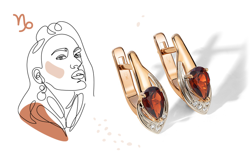 козерог, серьги, гранат, украшения по гороскопу, знаки зодиака, аксессуары, 585 золотой