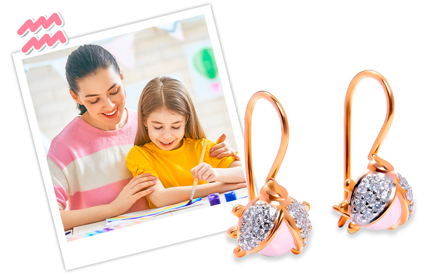 водолей, серьги, божьи коровки, детские украшения, украшения по гороскопу, для нее, 585 kids