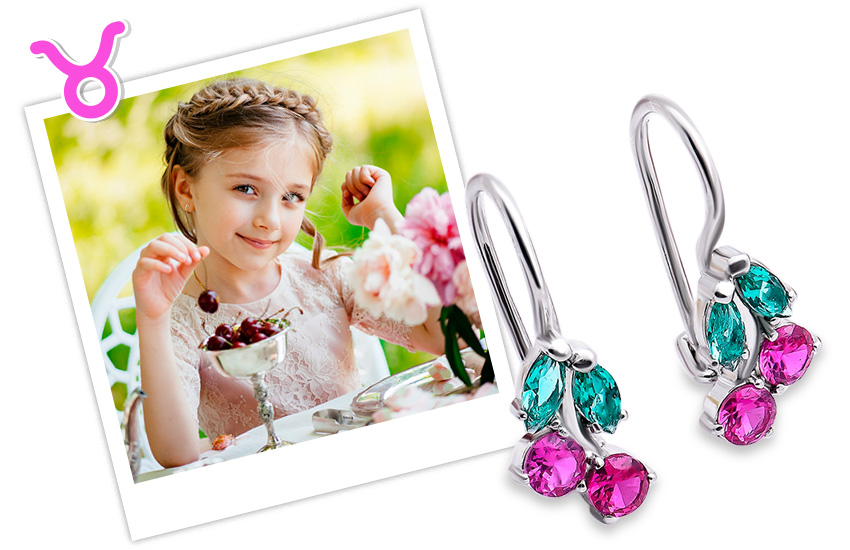 телец, серьги, вишенки, детские украшения, украшения по гороскопу, для нее, 585 kids