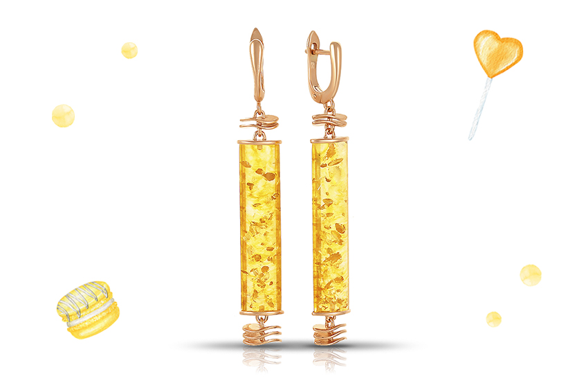 серьги, янтарь, желтый цвет, ювелирный тренд, Pantone, 585 золотой