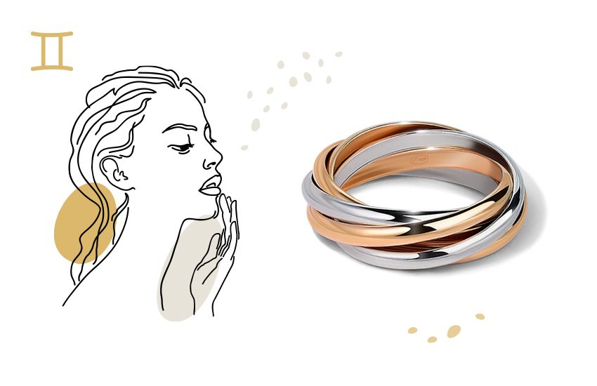 близнецы, дуохромное кольцо, украшения по гороскопу, знаки зодиака, аксессуары, 585 золотой