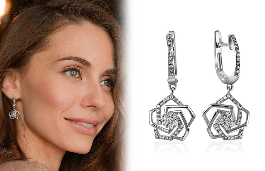 нео-флористика, серьги, бриллиант, необычные украшения, подборка, 585 золотой