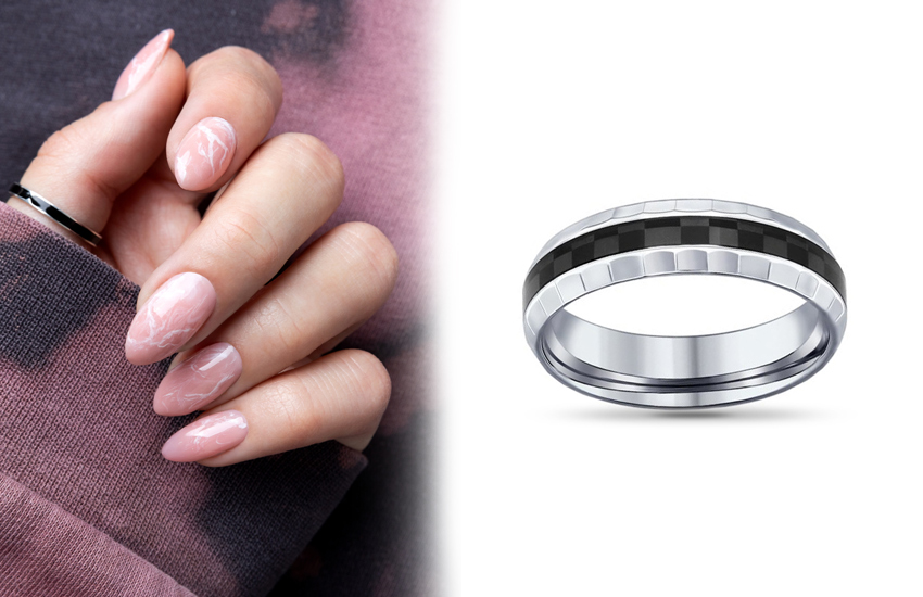 мраморный розовый, маникюр, тренды маникюра, япония, минимализм, кольцо