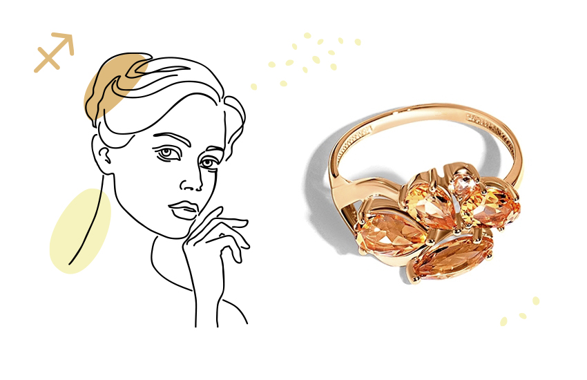 стрелец, кольцо, цитрин, украшения по гороскопу, знаки зодиака, аксессуары, 585 золотой