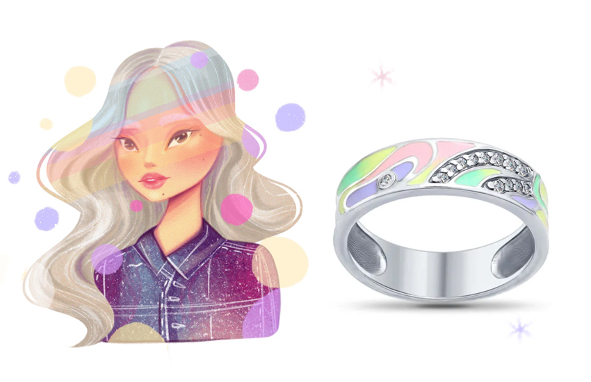 цветная эмаль, кольцо, инфантильные украшения, ювелирные тренды, осень 2021, советы стилиста, 585 золотой