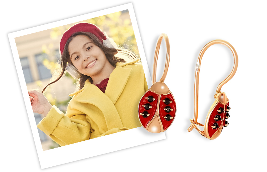 леди баг, серьги, дети, подарок, для нее, советы, 585 золотой