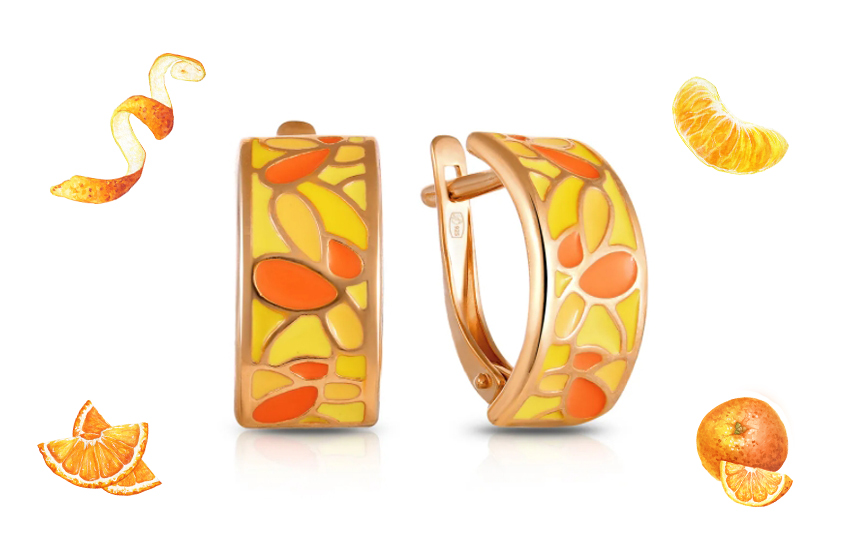 цветная эмаль, серьги, летние украшения, ювелирные тренды, осень 2021, советы стилиста, 585 золотой