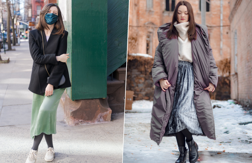 плотные колготки, светлое воздушное платье, не сочетаются, антитренды, осень, советы стилиста, 585 золотой