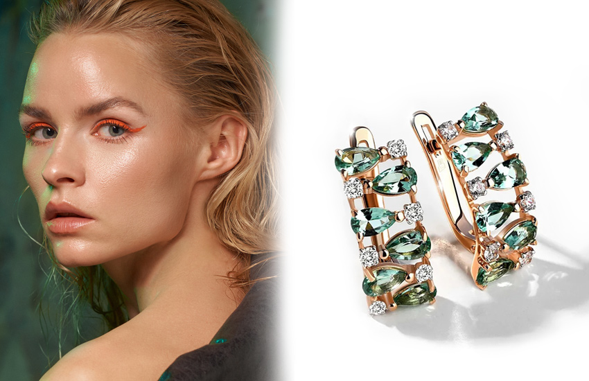 цветные стрелки, макияж, природные цвета, осень, 2021, советы, 585 золотой, серьги