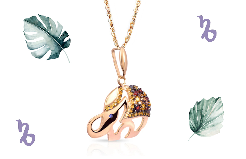  козерог, слон, астрология, гороскоп, оберег, подвеска, 585 золотой