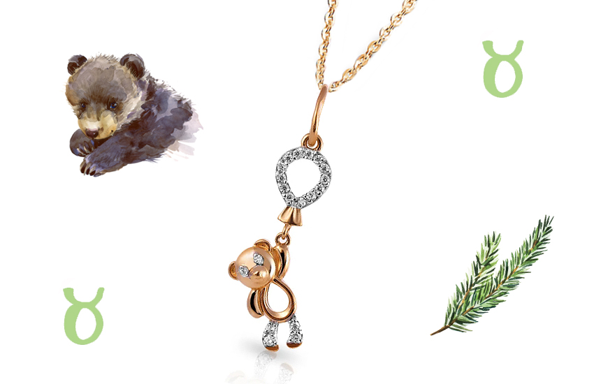  телец, медведь, астрология, гороскоп, оберег, подвеска, 585 золотой