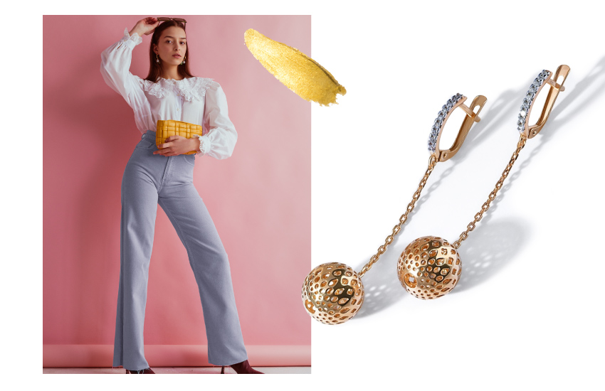 джинсы, викторианская блуза, деним, советы стилиста, идеи, образ, 585 золотой, серьги