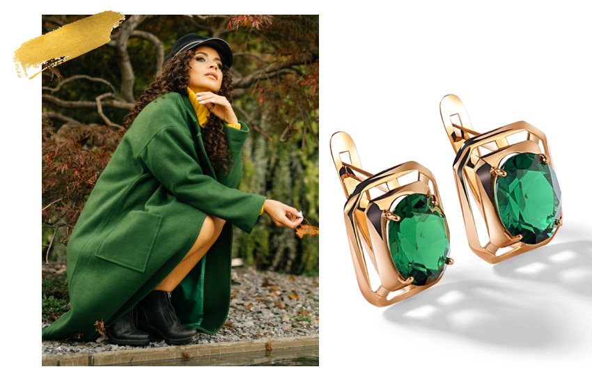 зеленый, цвет зимы, мода, советы стилиста, одежда, 585 золотой, серьги