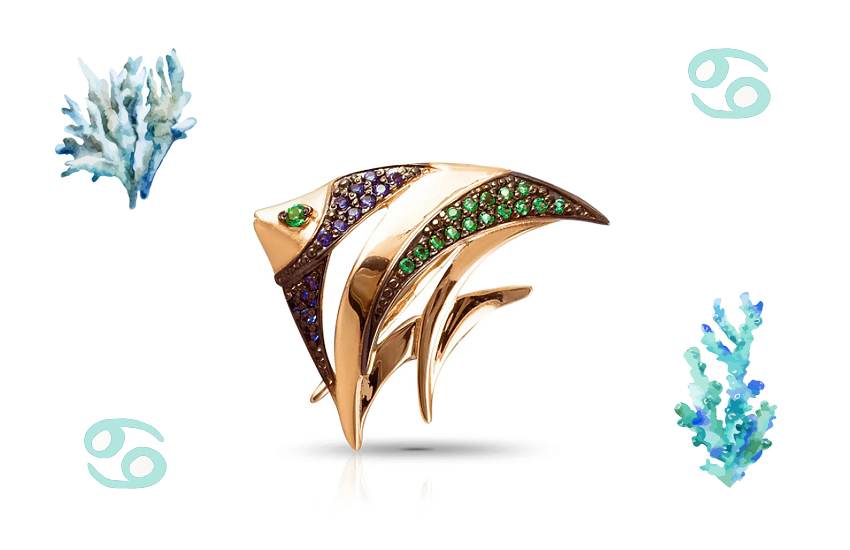  рак, рыба, астрология, гороскоп, оберег, брошь, 585 золотой