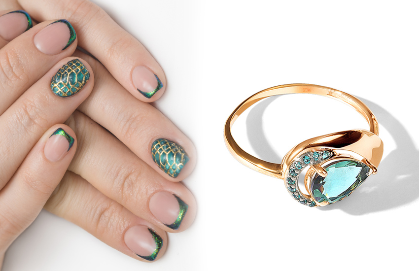 анималистика, нюд, оттенки, идеи, маникюр, нейл-арт, нейл-дизайн, 585 золотой, кольцо