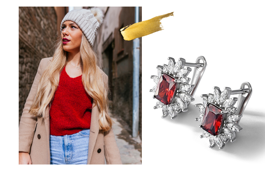 красный, курага, цвет зимы, мода, советы стилиста, одежда, 585 золотой, серьги