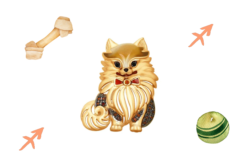  стрелец, собака, астрология, гороскоп, оберег, брошь, 585 золотой