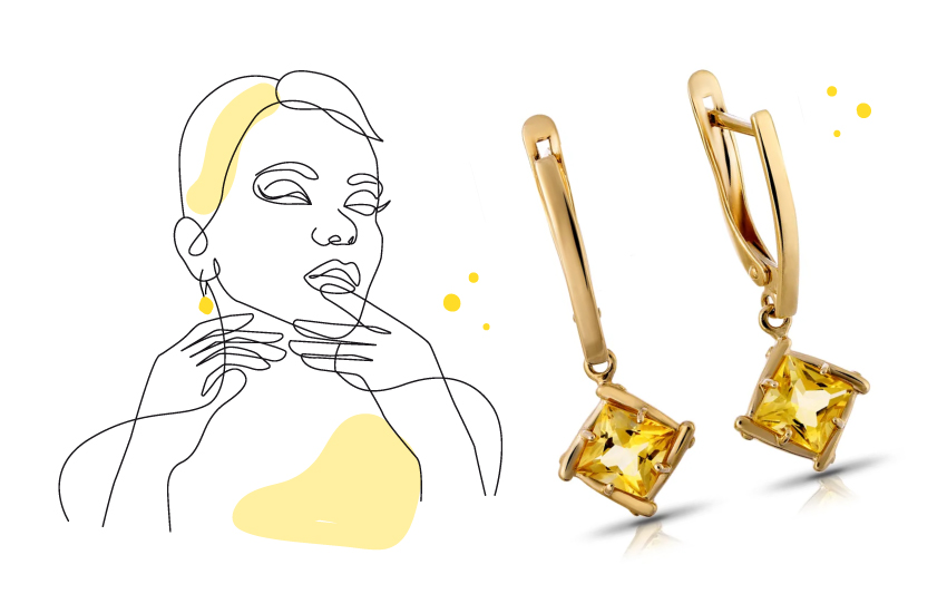 цитрин, для любви, для нее, стрелец, советы астролога, 585 золотой, серьги