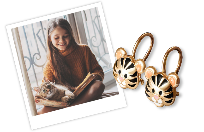 серьги, тигренок, подарки, дети, новый год, 2022, год тигра, советы, 585 золотой