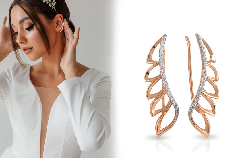 акцентные серьги, украшения невесты, зимняя свадьба, зима 2021-2022, дайджест, свадебные тренды, 585 золотой