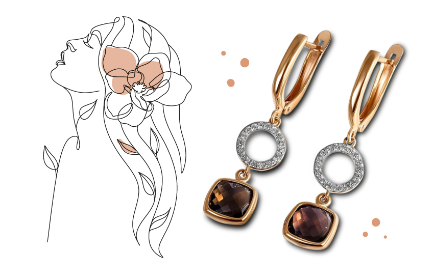 раух-топаз, для здоровья, для нее, стрелец, советы астролога, 585 золотой, серьги