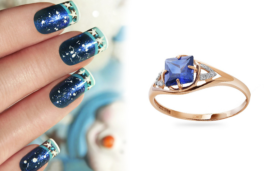 праздничный френч, тренды маникюра, зима, нейл-дизайн, подборка, советы, 585 золотой, кольцо