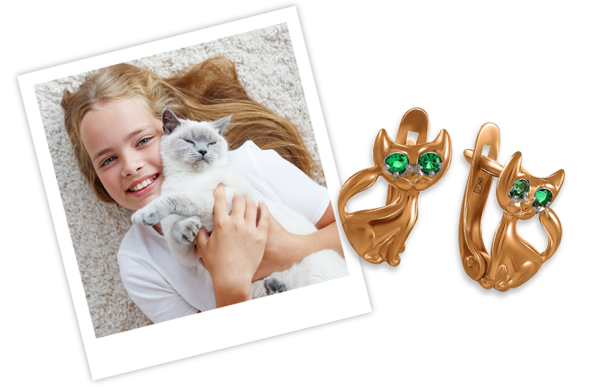 серьги, кошечка, подарки, дети, новый год, 2022, год тигра, советы, 585 золотой