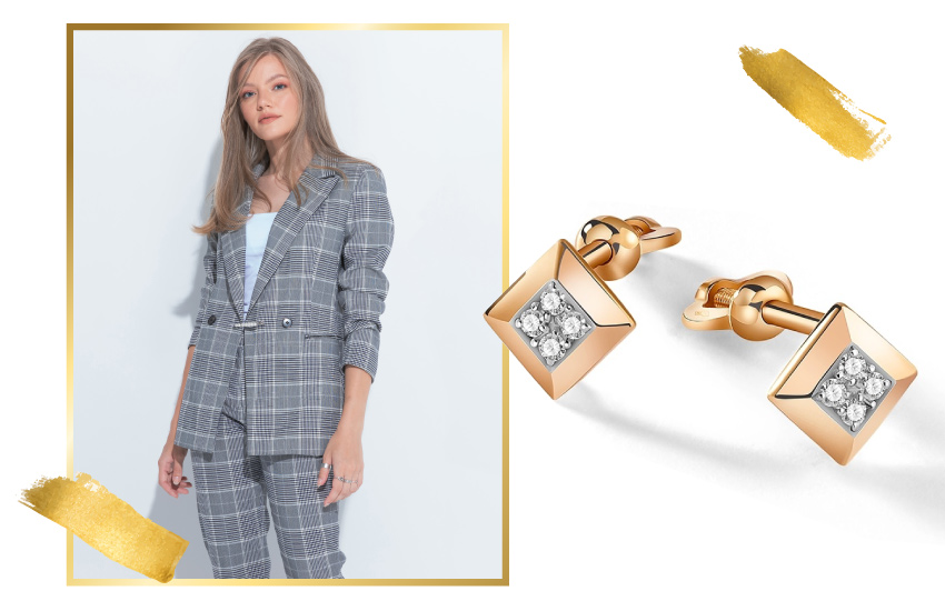 костюм в клетку, чек-лист, 2022, шопинг, советы стилиста, тренды, мода, 585 золотой, серьги