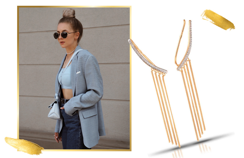 с монохромным образом, гламурные украшения, как носить, советы стилиста, тренды, 585 золотой, серьги