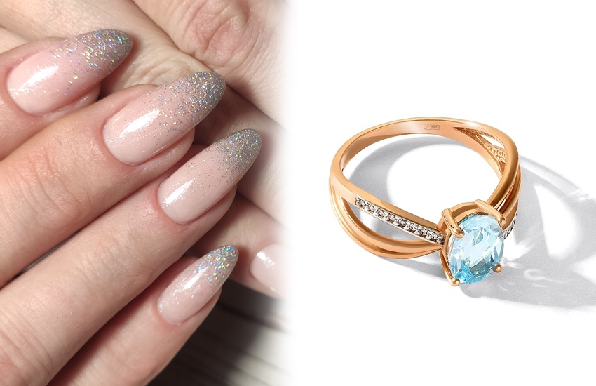 сияющее омбре, маникюр, нейл-дизайн, нейл-арт, новый год, идеи, советы, 585 золотой, кольцо