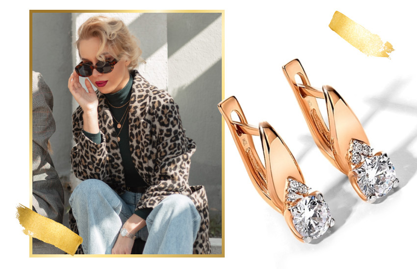 анималистика, принты, тренды, зима 2021-2022, советы стилиста, 585 золотой, серьги