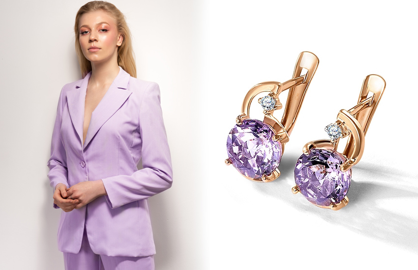 сиреневый туман, модные цвета, 2022, тренды, советы стилиста, 585 золотой, серьги