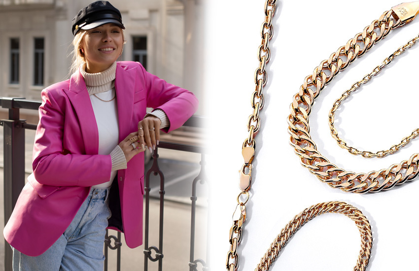 энергичная фуксия, модные цвета, 2022, тренды, советы стилиста, 585 золотой, цепочки