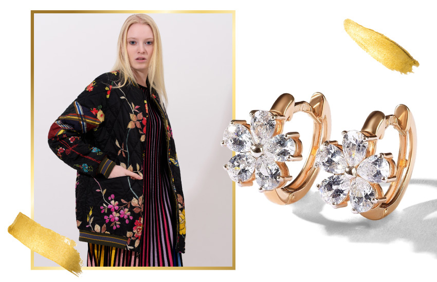 цветы, принты, тренды, зима 2021-2022, советы стилиста, 585 золотой, серьги
