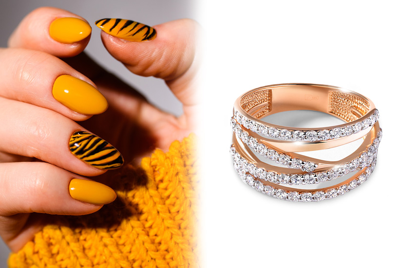 год тигра, маникюр, нейл-дизайн, нейл-арт, новый год, идеи, советы, 585 золотой, кольцо