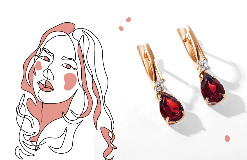 для исполнения мечты, гранат, камень-талисман, для нее, козерог, 585 золотой, серьги