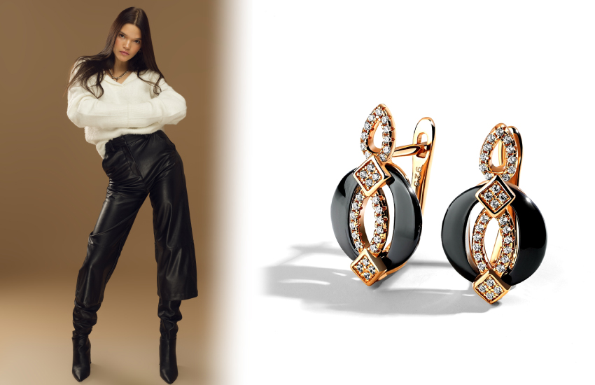 кюлоты, кожаные брюки, с чем носить, советы стилиста, образ, 585 золотой, серьги