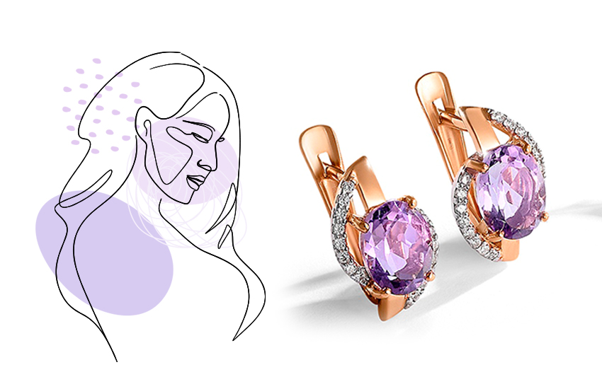 цвет года 2022 сиреневый very peri ювелирные украшения 585 золотой аметист серьги