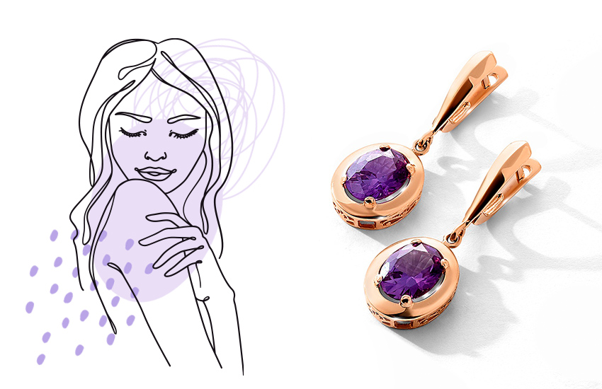 цвет года 2022 сиреневый very peri ювелирные украшения 585 золотой аметист серьги