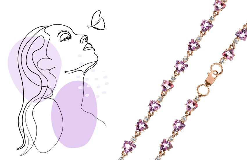 цвет года 2022 сиреневый very peri ювелирные украшения 585 золотой аметист браслет