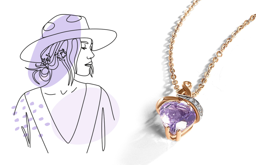 цвет года 2022 сиреневый very peri ювелирные украшения 585 золотой аметист подвеска