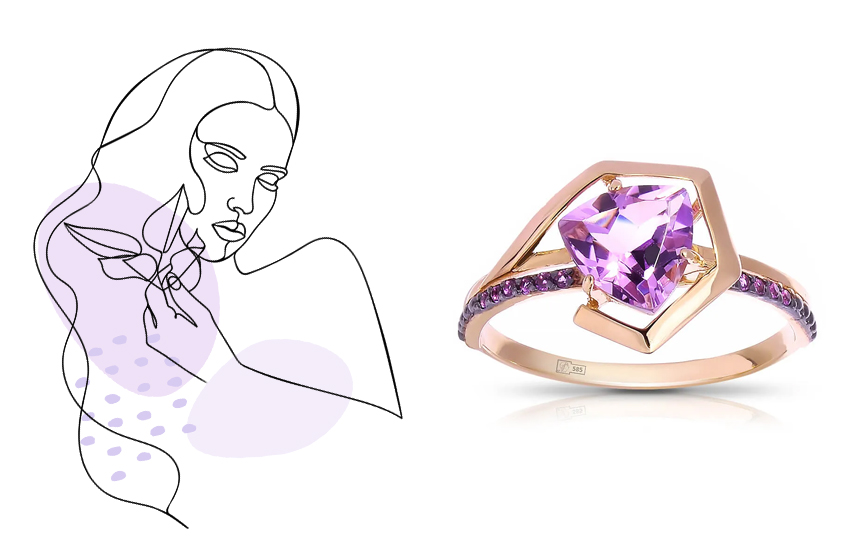 цвет года 2022 сиреневый very peri ювелирные украшения 585 золотой аметист кольцо