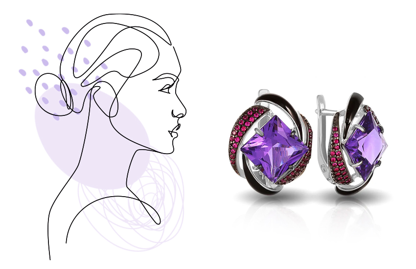 цвет года 2022 сиреневый very peri ювелирные украшения 585 золотой аметист серьги