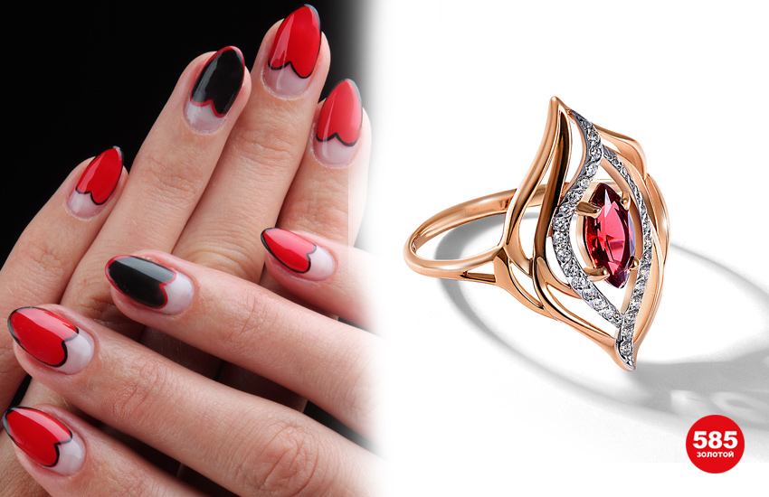 маникюр, идеи, тренды, нейл-дизайн, нейл-арт, маникюр на 14 февраля, романтичный маникюр, 585 золотой
