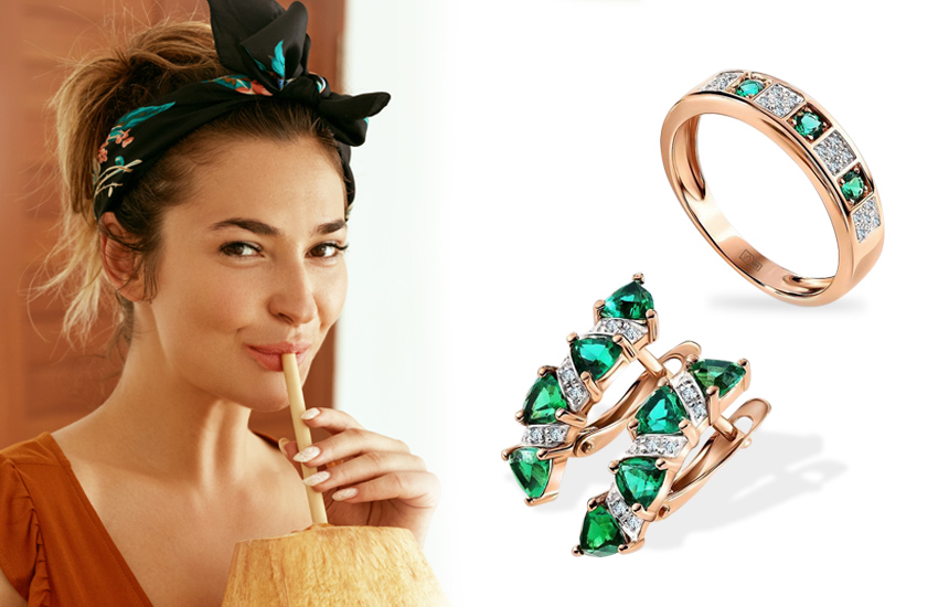 585 золотой ювелирные украшения талисманы изумруд кольцо серьги