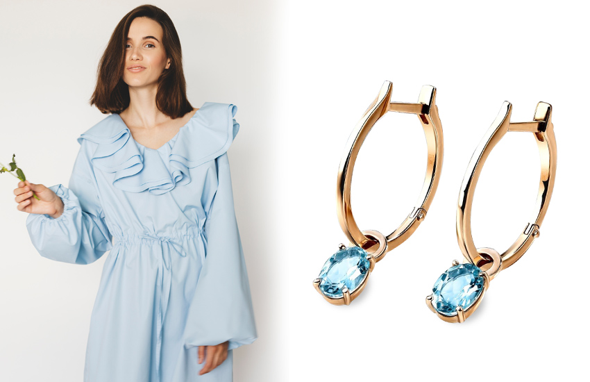 ювелирные тренды 2022, самые модные цвета в украшениях, драгоценные камни, 585 золотой, цвета года 2022, топаз, серьги